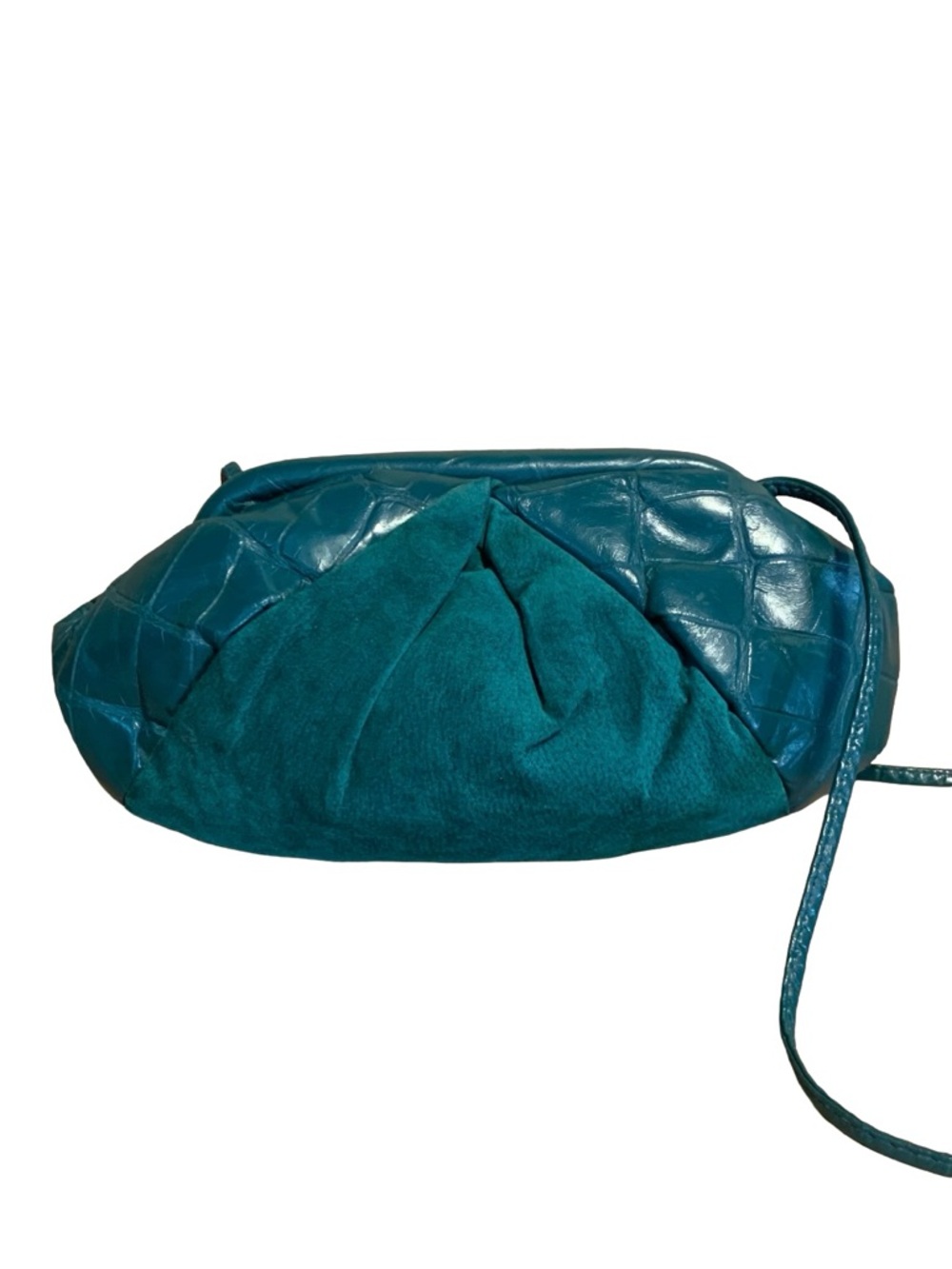 VINTAGE 1980'S SAMIR TEAL CROCODILE EMBOSSED LEATHER SHOULDER BAG